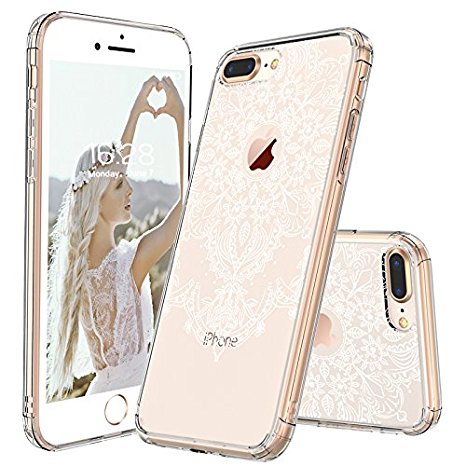 iPhone 8 Plus Case, iPhone 8 Plus Clear Case, MOSNOVO White Henna Floral Clear Design Transparent Plastic with TPU Bumper Protective Case Cover for iPhone 8 Plus (2017)