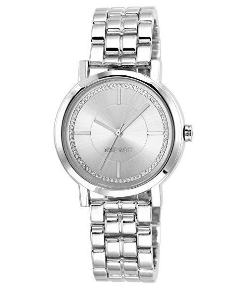 Nine West Women's NW/1643SVSB Glitter-Accented Silver-Tone Bracelet Watch