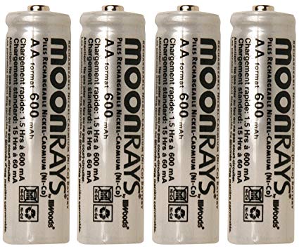 Moonrays 97125 Rechargeable NiCd AA Batteries for Solar Powered Units AA, 4 Pack