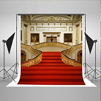 Kate 5x6.5ft Seamless Red Carpet Wedding Photography Background Golden Palace Backdrops for Photo Studio