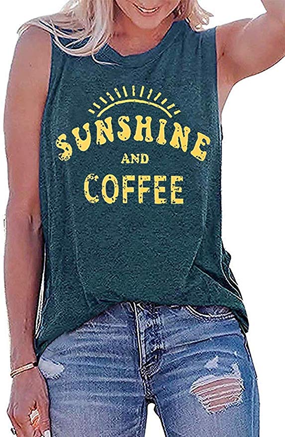 Oriental Pearl Sunshine and Coffee Tank Top Women Funny Cute Sunshine Graphic Tees Lady Casual Muscle Vacation Vest Shirt