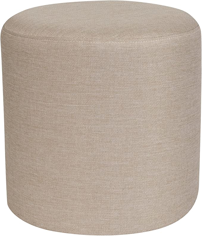 Flash Furniture Barrington Upholstered Round Ottoman Pouf in Beige Fabric