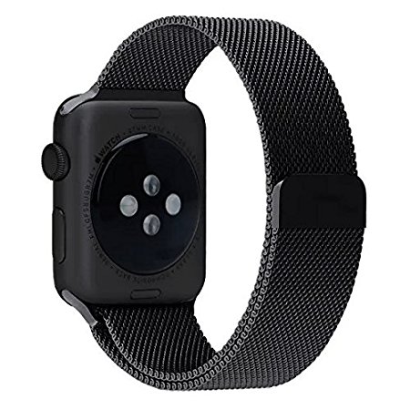 ProElite 42 mm Stainless Steel Milanese Loop Strap with Magnetic Lock Buckle Wrist Band for Apple Watch - Black [*Watch NOT Included*]