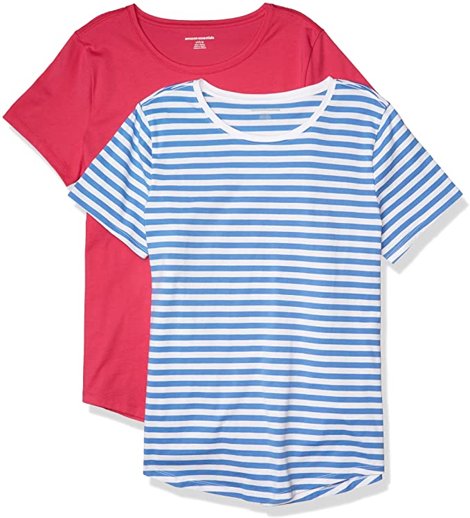 Amazon Essentials Women's 2-Pack Classic-Fit 100% Cotton Short-Sleeve Crewneck T-Shirt