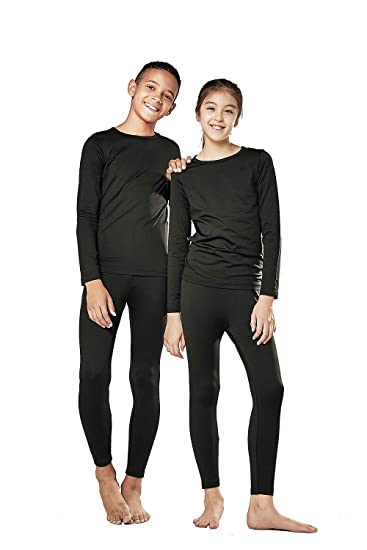 DEVOPS Boys & Girls Thermal Heat-Chain Microfiber Fleece Underwear Baselayer Top & Bottom Set