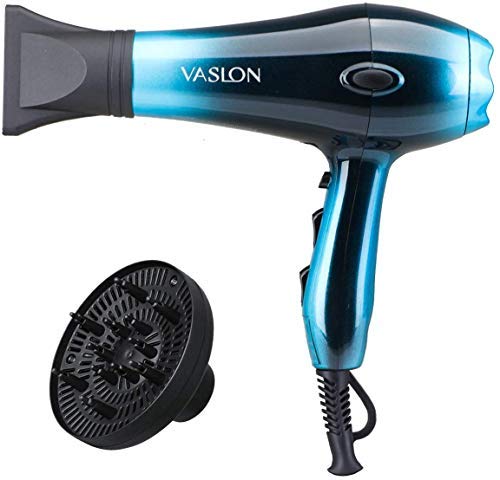 VASLON 1875W Professional Hair Dryer,Negative Ion Blow Dryer Professional Salon Hair Blow Dryer Fast Dry Low Noise,with Concentrator, Diffuser, 2 Speed and 3 Heat Setting Blue