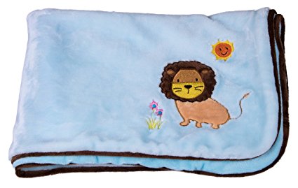 Premium Double Layered Baby Blue Toddler Blanket with Sun and Lion Design