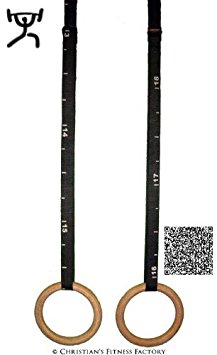 CFF Wood Olympic Rings 1.25" diameter - 18' Black Extra Wide Numbered Straps