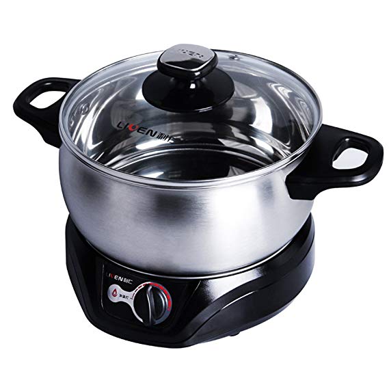 1.8L Liven Electric Hot Pot with Separated 304 Stainless Steel Pot for Shabu Shabu Cooking Noodles Boiling Water Personal Mini Travel Pot Small Electric Cooker 1000W 120V DHG-180F