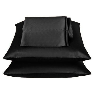 2 Pieces of 350TC Solid Black Soft Silky Satin Pillow Cases King Size