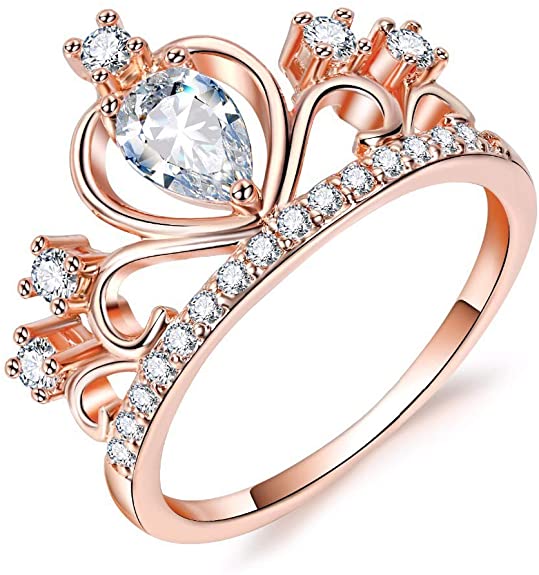 Presentski Women Crown Rings Princess Queen 18K Gold Plated Tiara Ring Tiny CZ Gift Girl Promise Ring