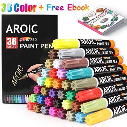 Paint Pens for Rock Painting - Write On Anything! Paint pens for Rock, Wood, Metal, Plastic, Glass, Canvas, Ceramic & More! Low-Odor, Oil-Based, Medium-Tip Paint Markers (36 Pack)