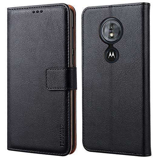 Peakally Moto G6 Play/Moto E5 Case, Premium PU Leather Flip Wallet Case Cover for Moto G6 Play/Moto E5 5.7" [Card Slots] [Kickstand] [Magnetic Closure]-Black