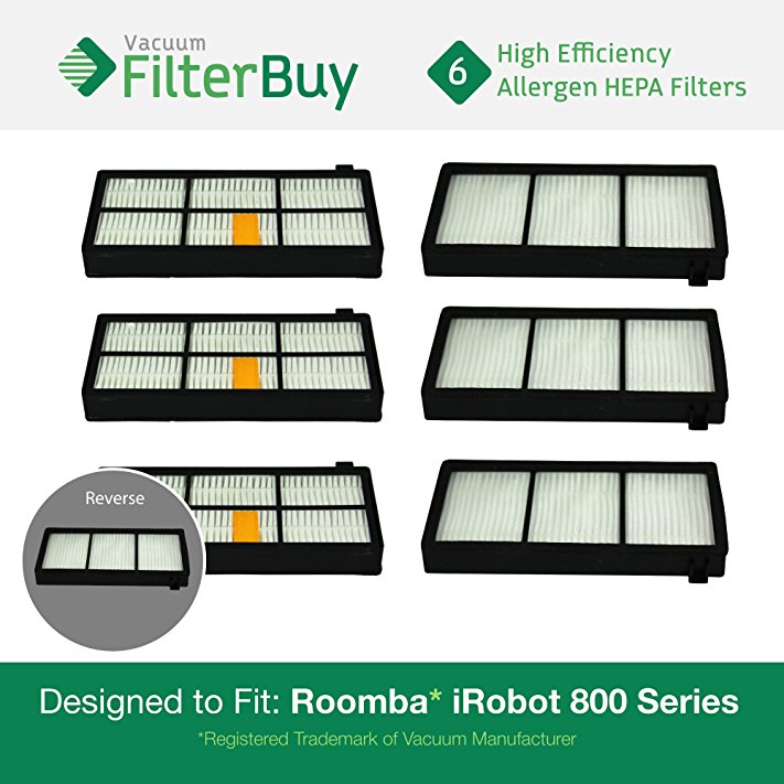 6 - iRobot Roomba 800 900 Series AeroForce Replacement Filters. Designed by FilterBuy to replace all iRobot Roomba 800 & 900 Series Vacuum Filters