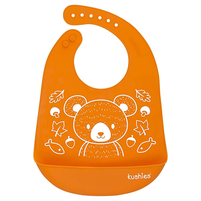 Kushies Silicatch Super Soft Silicone Waterproof Feeding Bib with Catch All/Crumb Catcher, Carrot Orange, 6m