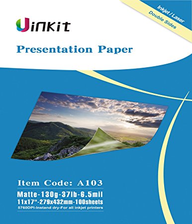 Presentation Paper Matte 11x17 - 100Sheets Uinkit Double Side Matt Paper 6.5 Mil 130Gsm For laser and Inkjet Printer