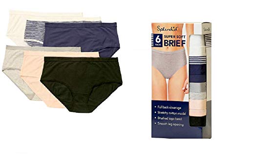 Splendid Super Soft Brief Full Back Coverage, Mid Rise Stretchy Cotton Modal Smooth Leg Opening 6 Pack