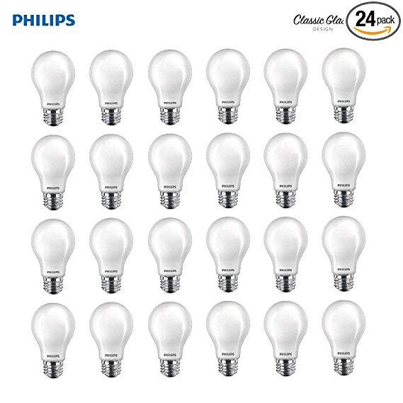 Philips 545921 LED Classic Glass Non-Dimmable A19 Light Bulb: 800-Lumen, 2700-Kelvin, 7 (60 Watt Equivalent), E26 Base, Soft White, 24-Pack, Piece