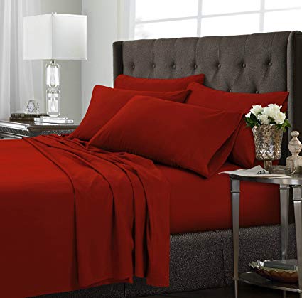 TRIBECA LIVING 120MFSHEETKICP Ultra-Soft Solid Deep Pocket 6-Piece Sheet Set King Chili Pepper Red