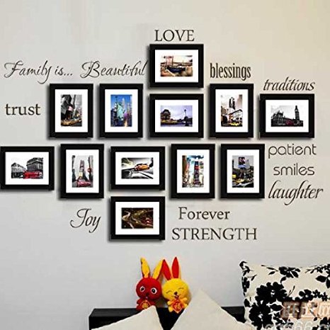 LUCKKYY Family Wall Decal~~ Set of 12 Family Words Quote Vinyl Family Wall Sticker Picture Wall Decal Family Room Art Decoration (The Picture. No photos included)