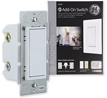 GE Add-On Switch only for GE Z-Wave, GE ZigBee and GE Bluetooth Wireless Smart Lighting Controls, NOT A STANDALONE SWITCH, Incl. White & Light Almond Paddles, 12723, Works with Alexa