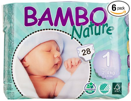 Bambo Nature Premium Baby Diapers, Newborn, Size 1, 28 Count (Pack of 6)