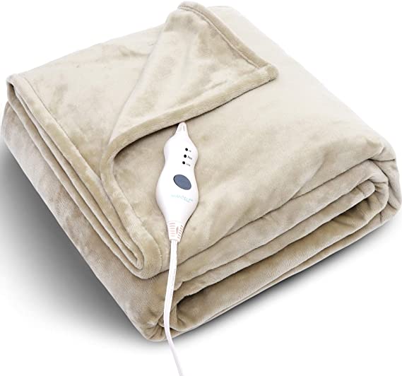 Electric Blanket Auto Shut Off Heated Blanket 3 Heat Setts Heating Blanket ETL Certified Electric Throw Blanket Washable Soft Flannel Fleece Fast Heating 72” x 84” Full Size (Khaki, 72" x 84")