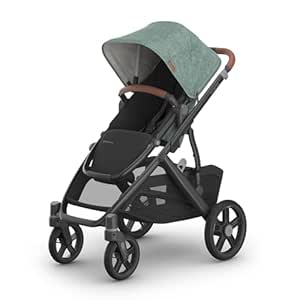 UPPAbaby Vista V3 Stroller - Full-Size Single-to-Double Stroller System - Toddler Seat, Bug Shield, Rain Shield, and Storage Bag Included - Gwen (Green Mélange/Carbon Frame/Saddle Leather)