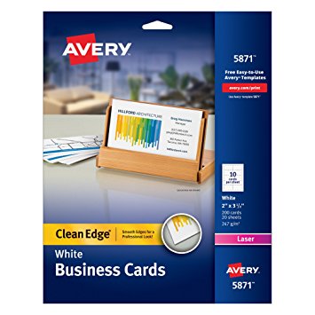 Avery Printable Two-Side Clean-Edge Business Cards for Laser Printers, White, Pack of 200 (05871)