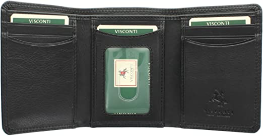 Visconti Heritage Collection Compton Leather Tri-Fold Wallet RFID Blocking HT18 Black