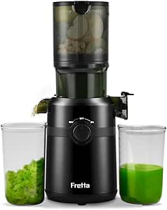 Cold Press Juicer Machines,Fretta Slow Masticating Juicer with 108mm &1.0L Hopper for Whole Fruits and Vegetables,200W Self Feeding High Yield Juice Extractor,BPA Free Tritan, (Black)