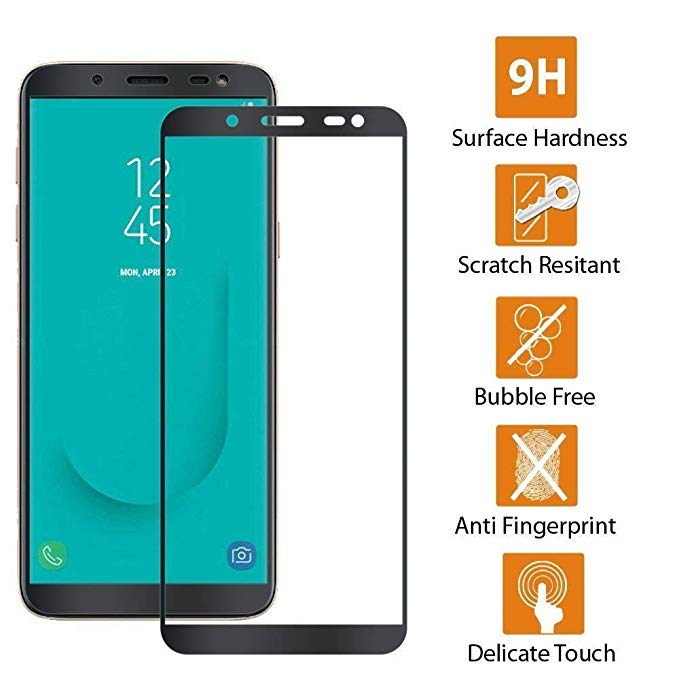 Frazil Full Glue, Full Coverage Edge-to-Edge 5D Tempered Glass Screen Protector for Samsung Galaxy J6 (Black)