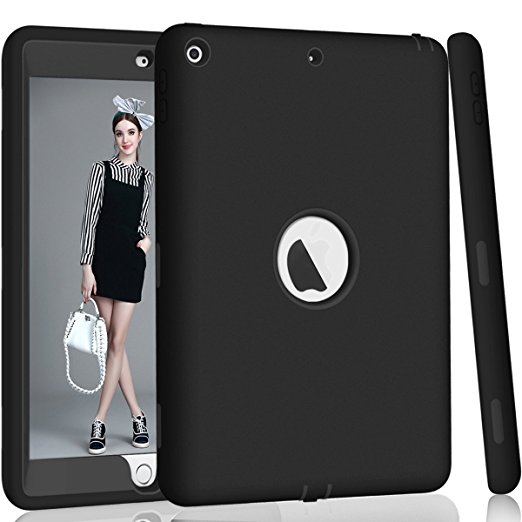 Hocase New iPad 9.7" 2017 Case, High-Impact Shock Absorbent Dual Layer Silicone Hard PC Bumper Protective Case for iPad 5th Generation 2017 A1822/A1823 - Black