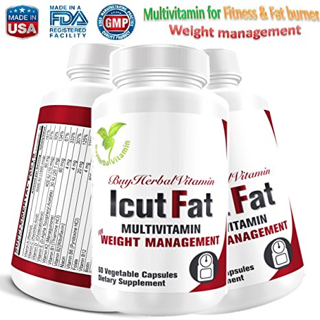 IcutFat-clinically proven weight loss multivitamin. Fat Burning/Appetite Control/Energy Booster/Multivitamin (60 Vegan Capsules, Sinetrol®, Guarana, L-Carnitine, Mango seed, Green tea and Mutivitamin)