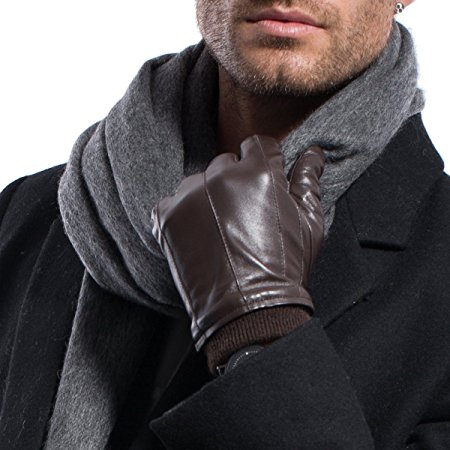 MATSU Men Winter Warm Lambskin Long Fleece Lined Leather with Cuffs Gloves M2002