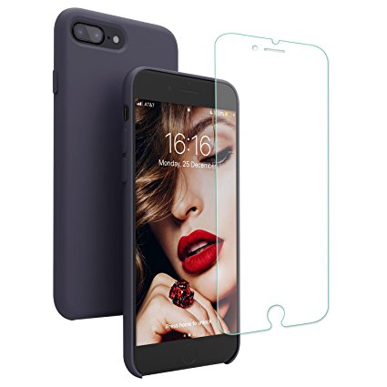 iPhone 8 Plus Case, iPhone 7 Plus Case, Jasbon Liquid Silicone Phone Case with Free Screen Protector Gel Rubber Shockproof Cover for Apple iPhone 7 iPhone 8-Dark Blue