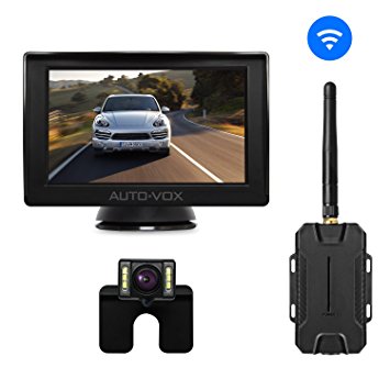 AUTO-VOX W1 Wireless Backup Camera Kit 4.3" LCD Monitor  IP 68 Waterproof Rear View License Plate Reverse Back up Car Camera with LED Super Night Vision for Cars,Truck,Van,Caravan,Trailers,Camper