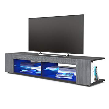 Vladon TV Unit Stand Movie, Carcass in Black matt/Front in Avola-Anthracite with LED lighting in Blue