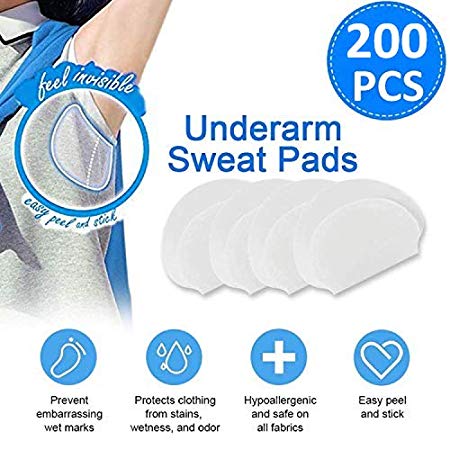 Underarm Sweat Pads - iAbler [200 Pack] Antiperspirant Deodorant Pads Fight Hyperhidrosis With Underarm Sweat Pads for women and men, Disposable Garment Guards For Women and Men - Individually Wrapped