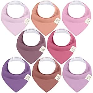 8-Pack Organic Baby Bandana Drool Bibs for Girls - Super Absorbent Baby Bibs for Baby Girls, Baby Boys, Soft Cotton Bandana Bibs, Baby Drool Bib, Teething Bibs for Infant, Toddler, Bib Girl (Lilac)