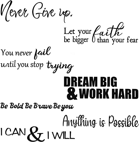 Vinyl Wall Quotes Stickers Inspirational Quotes Decals Peel and Stick Motivational Wall Decals Never Give up Anything is Possible Wall Decals for Girl Boy Bedroom Living Room Office Bathroom