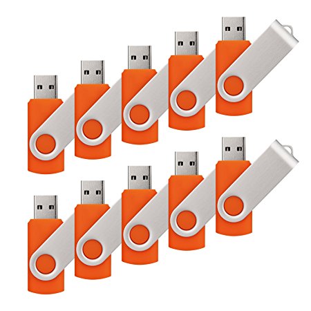 RAOYI 10PCS 4GB USB Flash Drive Orange Pen Drive Thumb Drive USB 2.0 Memory Stick Swivel Design(Ship From USA)