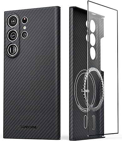 Thinborne Compatible with Samsung Galaxy S24 Ultra Case, [Made of 600D Aramid Fiber] [Magnetic Charging] [Thin & Lightweight] [ Slim Minimalist Style with Carbon Fiber Textures]