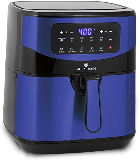 Paula Deen Stainless Steel 10 QT Digital Air Fryer (1700 Watts), LED Display, 10 Preset Cooking Functions, Adjustable Time and Temperature, Ceramic Non-Stick Coating, Auto Shut-Off, 50 Recipes (Blue Stainless)