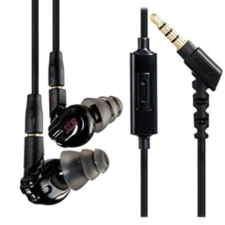 GranVelareg Moxpad X3 Noise-Isolating Musicians In-Ear Monitors Earphones with Detachable CablesMemory WireMicrophone35mm Jack Earbuds for Stage and Studio Monitoring--Black