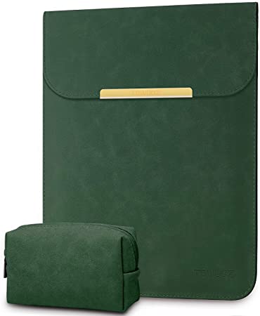 TOWOOZ Laptop Sleeve Case Compatible with 13-13.3 Inch MacBook Pro/MacBook Air 2016-2021 / Dell XPS 13/ Surface Pro X,Faux Suede Leather Case(Dark Green)
