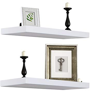 Sorbus Floating Shelves — Rectangle Shaped Hanging Wall Shelves Decoration — Perfect Trophy Display, Photo Frames, Collectibles Much More, Set of 2 (23”x1”x9”, White)