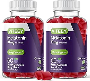 Melatonin 10mg Sleep Gummies for Adults and Teens - Restful Sleep Aid Melatonin Gummies, Sleep Support - Vegan, Gelatin Free, Gluten Free, GMO Free, Tasty Chewable Berry Flavored Gummy