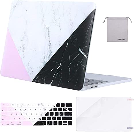 MOSISO Compatible with MacBook Pro 13 inch Case 2019 2018 2017 2016 Release A2159 A1989 A1706 A1708, Plastic Pattern Hard Shell Case&Keyboard Cover Skin&Screen Protector&Storage Bag,White Black Marble