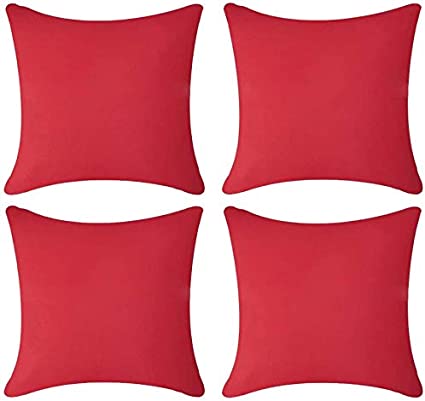 Andreannie Pack of 4 Outdoor Waterproof Decorative Red Throw Pillow Cover Cushion Case for Garden Tent Park Farmhouse Polyester Both Sides Square 18 x 18 inches (Set of 4 Red)